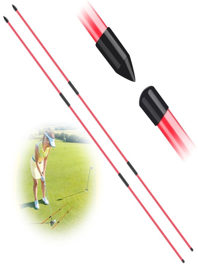 FINGER TEN Golf Alignment Sticks Collapsible Rods Swing Trainer Tools 48 Inch Set of 2, Fits in Golf Bag Tour Stickers Practice Training Aid (2pcs Collapsible Red) - Image 1